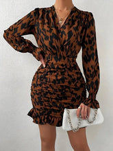 Leopard Print V-neck Tie Waist Bodycon Mini Dress Party Dress