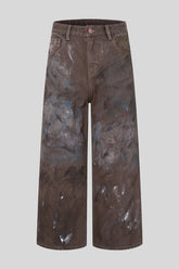 Dirty Wash Paint Splatter Wide Leg Jeans