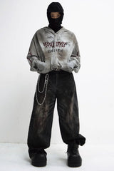 Masked Hood Washed Full Zip Hoodie