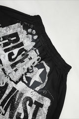 Distressed Typography Barrel Leg Pants