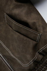 Sherpa Collar Washed Utility Zip Coat