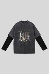 Washed Blurred Portrait Layered Long Sleeve T-Shirt