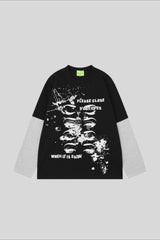 Grunge Eye Graphic Contrast Layered Tee