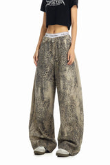 Leopard Print Cargo Wide Leg Jeans