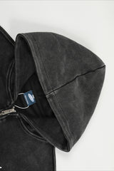 Patch Graphic Washed Full Zip Hoodie