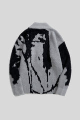 Abstract Jacquard Full Zip Knit Cardigan