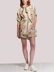 Unique Cashew Floral Print Loose Shorts Set