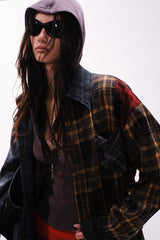 Patchwork Plaid Relaxed Long Sleeve Shirt