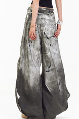 Washed Splatter Double Waist Cargo Pants