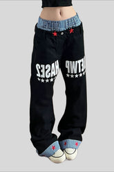 Double Waist Typography Wide Leg Jeans