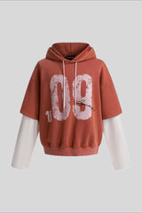 Layered Sleeve Number Graphic Hoodie