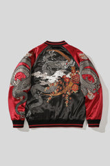 Dragon Embroidered Satin Bomber Jacket