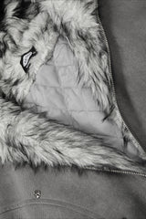 Fur Lined Cross Patch Hooded Coat