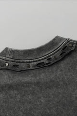Studded Distressed Collar Washed Oversized Tee