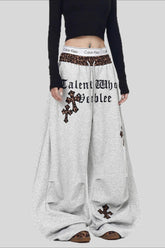 Gothic Cross Graphic Baggy Barrel Leg Sweatpants