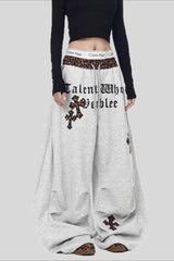 Gothic Cross Graphic Baggy Barrel Leg Sweatpants