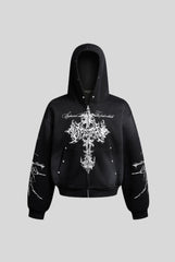 Washed Gothic Cross Full Zip Hoodie