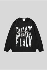 Distressed Typography Washed Oversized Crew Neck Sweatshirt