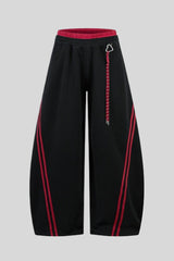 Contrast Stripe Layered Barrel Leg Sweatpants