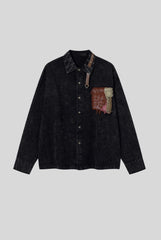 Leather Strap Patchwork Denim Long Sleeve Shirt
