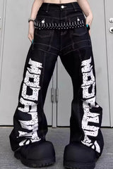 Oversized Typography Wide Leg Jeans