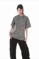 Studded Distressed Collar Washed Oversized Tee
