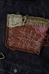 Leather Strap Patchwork Denim Long Sleeve Shirt