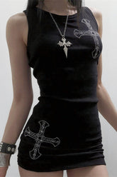 Rhinestone Cross Gothic Dress