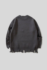 Raw Hem Skull Jacquard Oversized Sweater