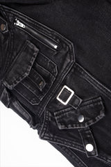 Deconstructed Buckle Cargo Wide Leg Jeans