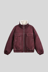 Sherpa Collar Washed Utility Zip Coat