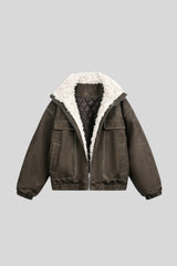Sherpa Collar Washed Utility Zip Coat
