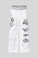 Rhinestone Graphic Patch Wide Leg Sweatpants