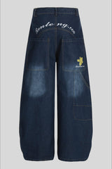 High Rise Barrel Leg Pocket Jeans