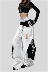 Contrast Double Waist Stripe Wide Leg Sweatpants