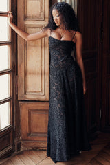 MELISSA - LACE UP FLORAL BACK MAXI GOWN