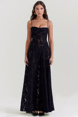 MELISSA - LACE UP FLORAL BACK MAXI GOWN