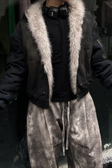 Washed Denim Faux Fur Lined Hooded Coat