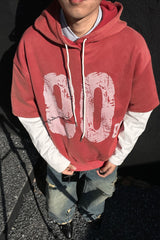 Layered Sleeve Number Graphic Hoodie