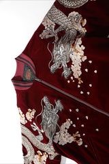 Flying Dragon Embroidered Satin Bomber Jacket