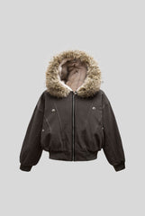 Metal Toggle Washed Hooded Puffer Coat