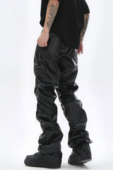 Ruched Faux Leather Straight Leg Pants