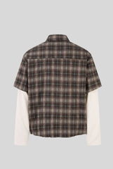 Layered Plaid Typography Embroidered Long Sleeve Shirt