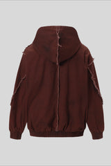 Washed Raw Seam Zip Up Jacket