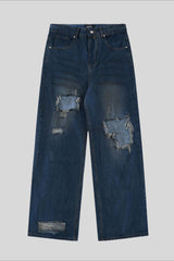 Heavy Distressed Ripped Wide Leg Jeans