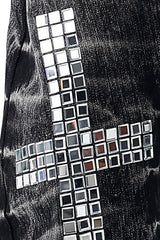 Rhinestone Cross Button Fly Flared Jeans