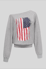 Distressed Flag Off Shoulder Long Sleeve T-Shirt