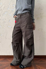 Red Embroidered Wide Leg Cargo Pants