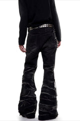 Cracked Wash Flared Streetwear Denim Jeans