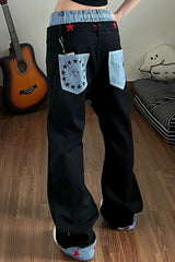 Double Waist Typography Wide Leg Jeans